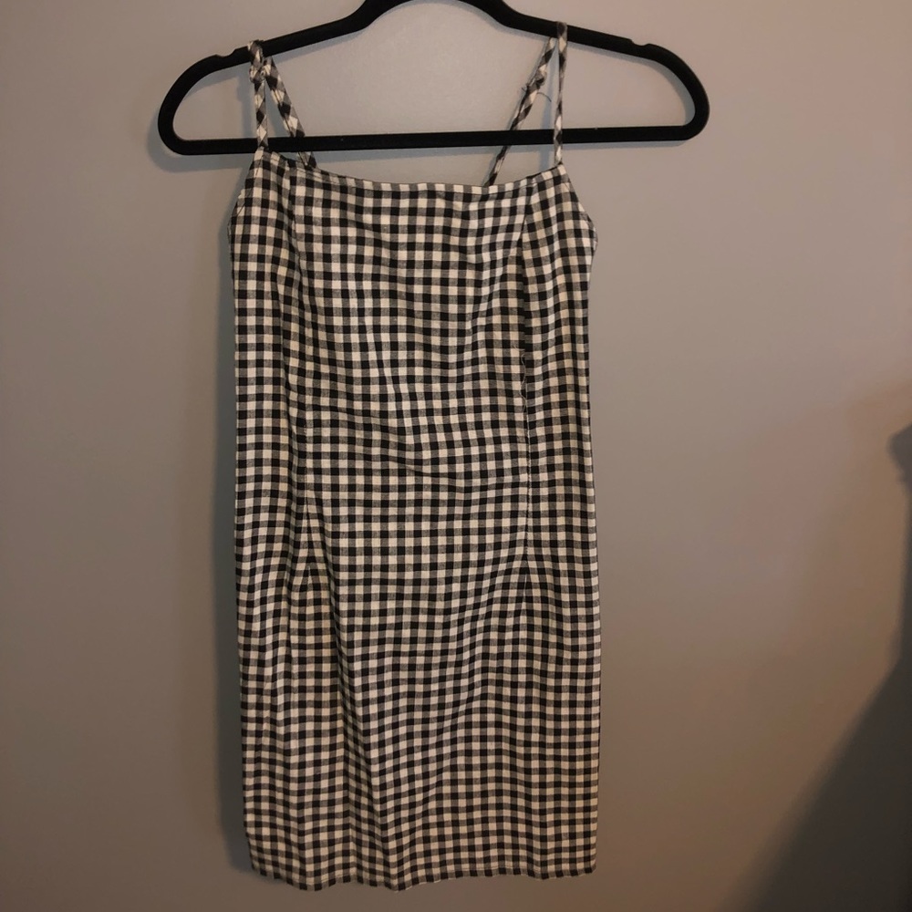 black and white gingham shift dress